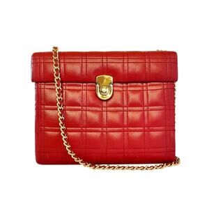 Vintage Adrienne Vittadini Red Quilted Leather Chain Strap Crossbody Box Bag